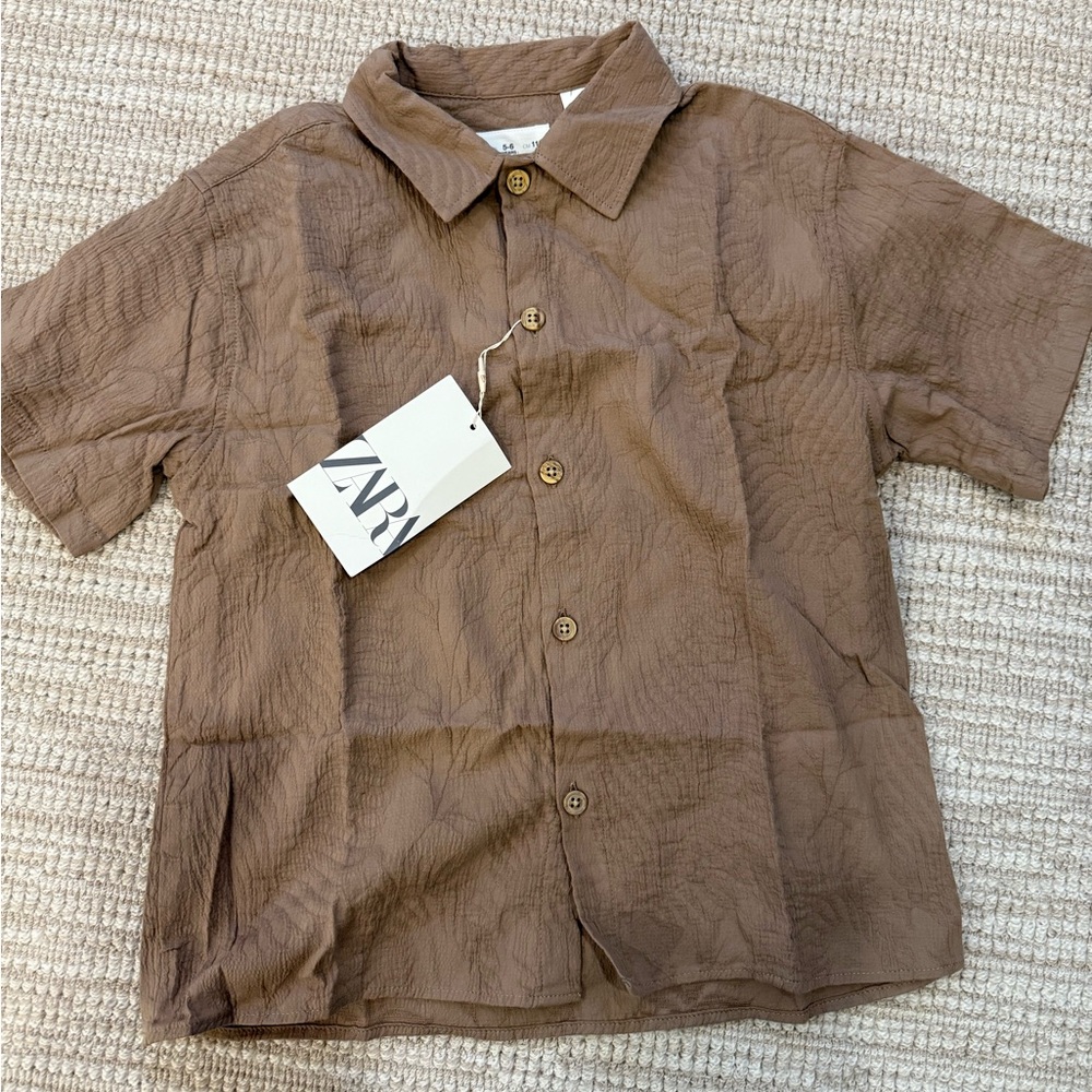 Boys Zara Brown Textured Button-Up Shirt